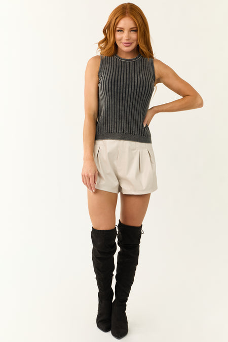 Charcoal Ribbed Knit Sleeveless Fitted Top