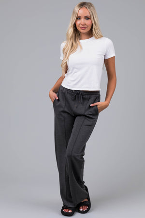 Charcoal Straight Leg Drawstring Comfy Pants