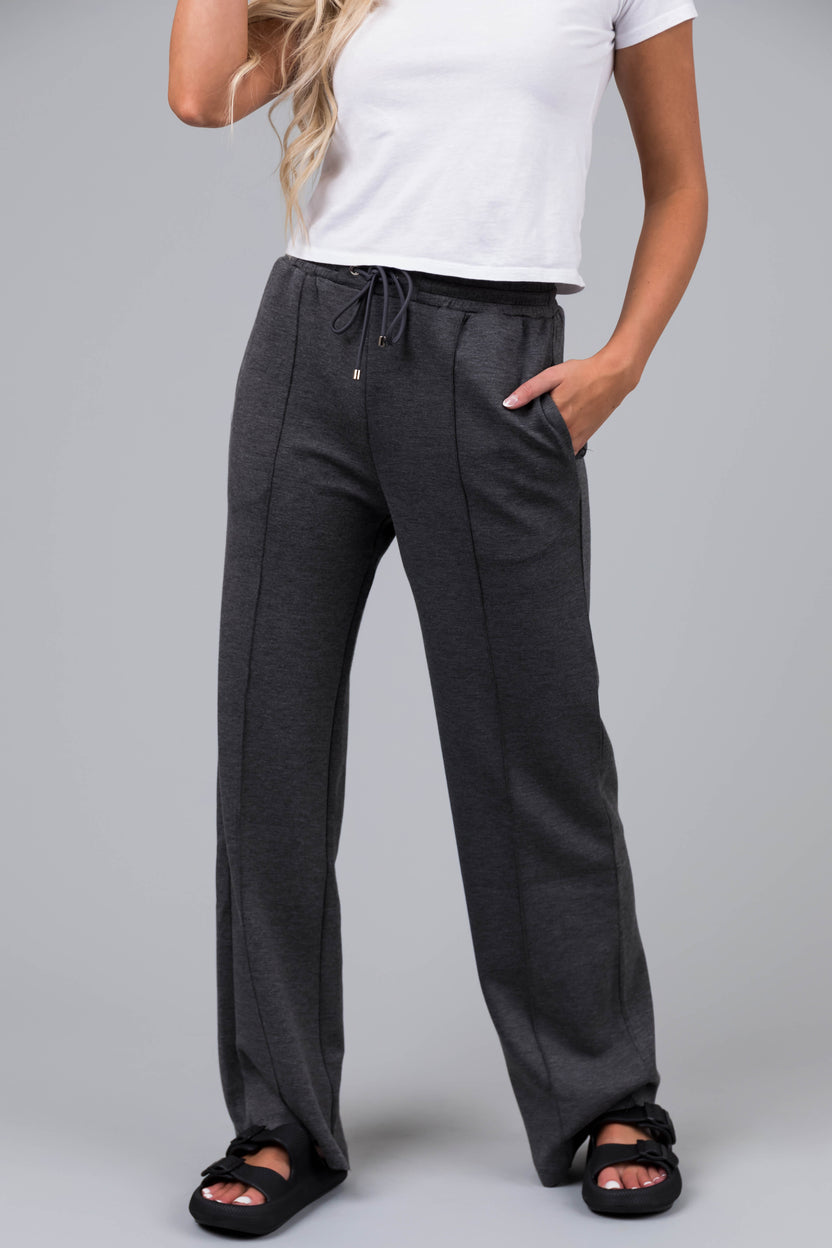 Charcoal Straight Leg Drawstring Comfy Pants