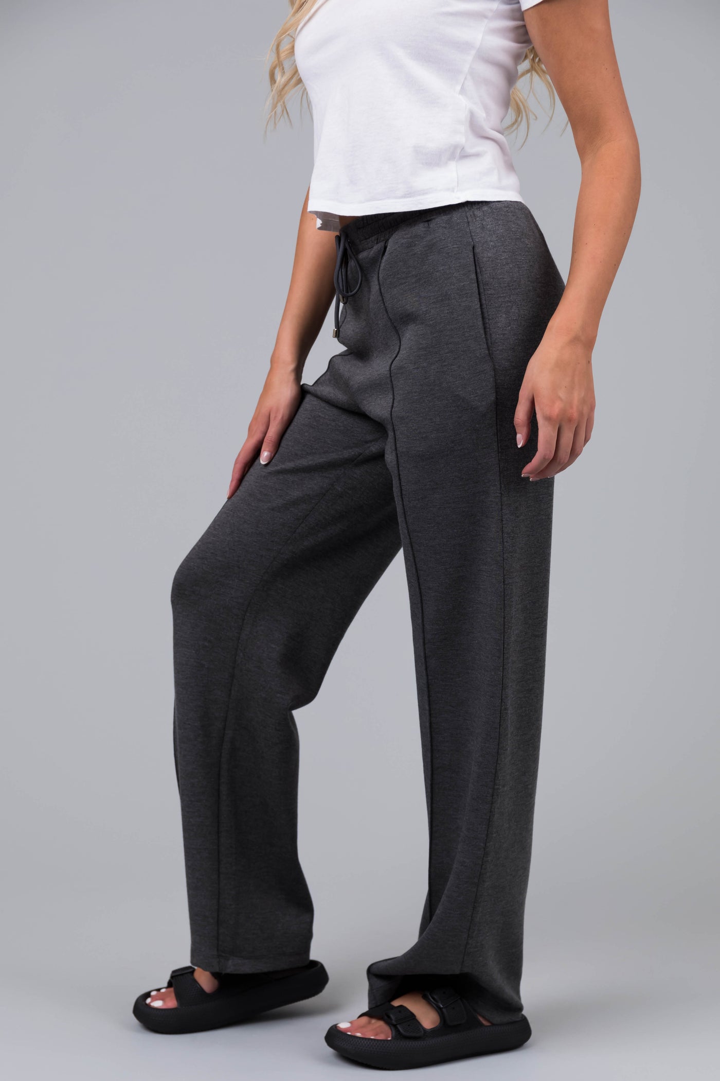 Charcoal Straight Leg Drawstring Comfy Pants