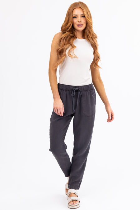 Charcoal Straight Leg Drawstring Soft Pants