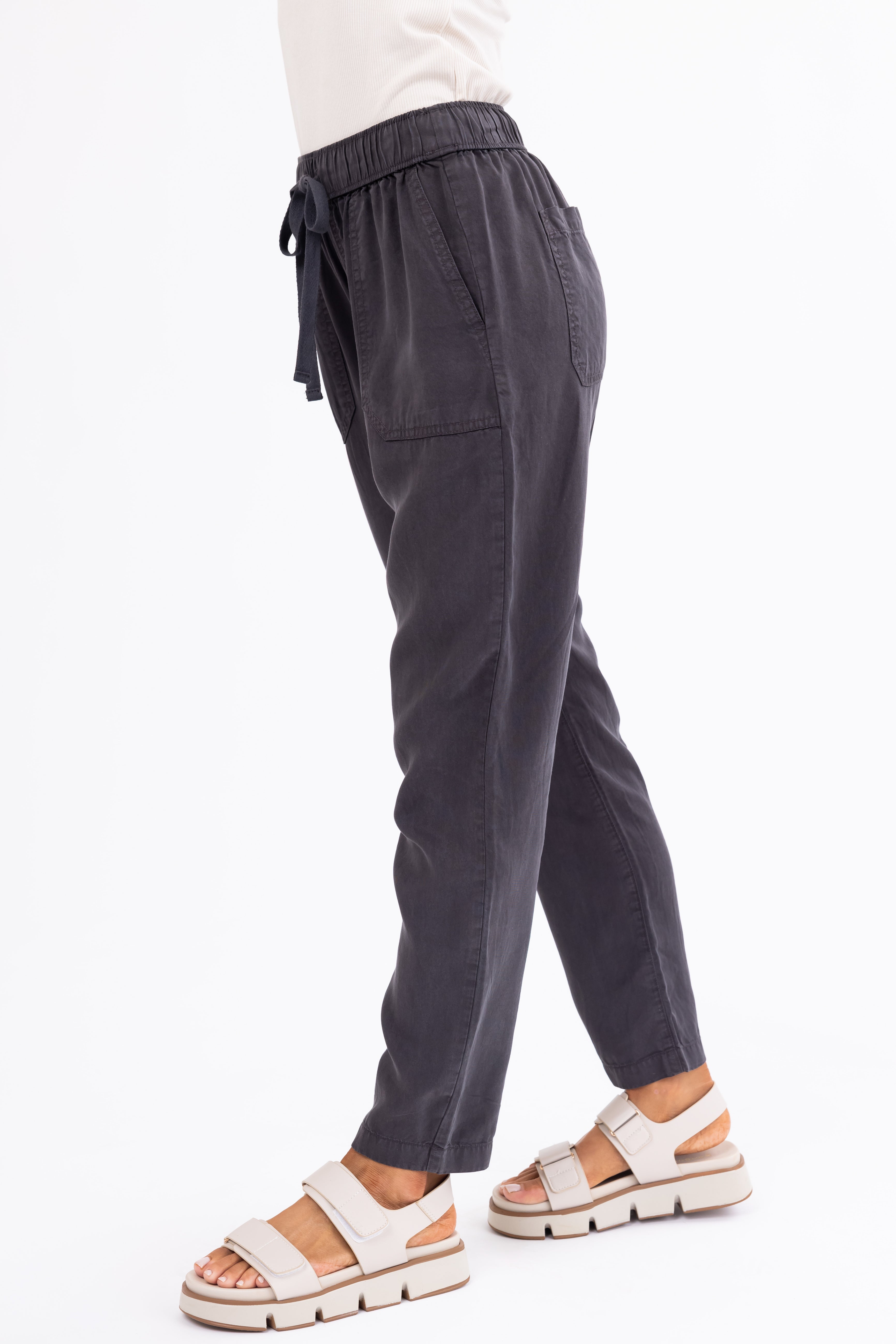 Charcoal Straight Leg Drawstring Soft Pants