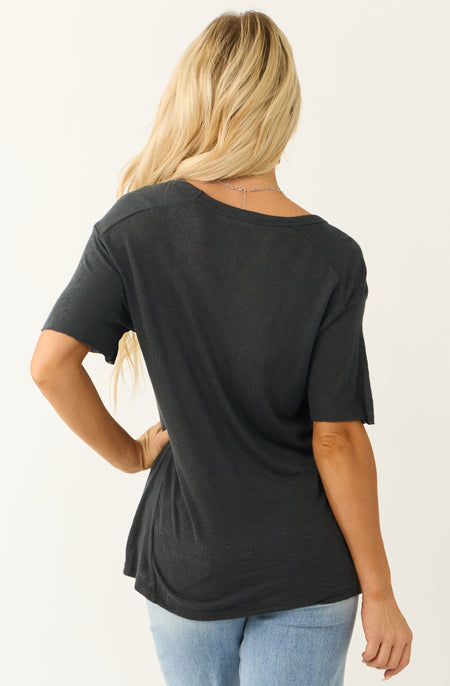 Charcoal V Neck Chest Pocket Short Sleeve Top