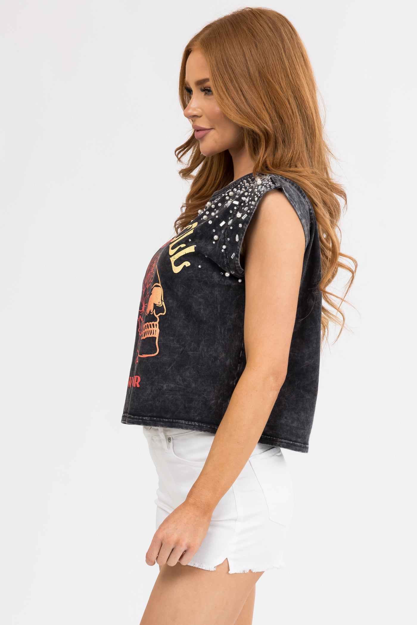 Charcoal Washed 'Rock N' Roll' Graphic Top