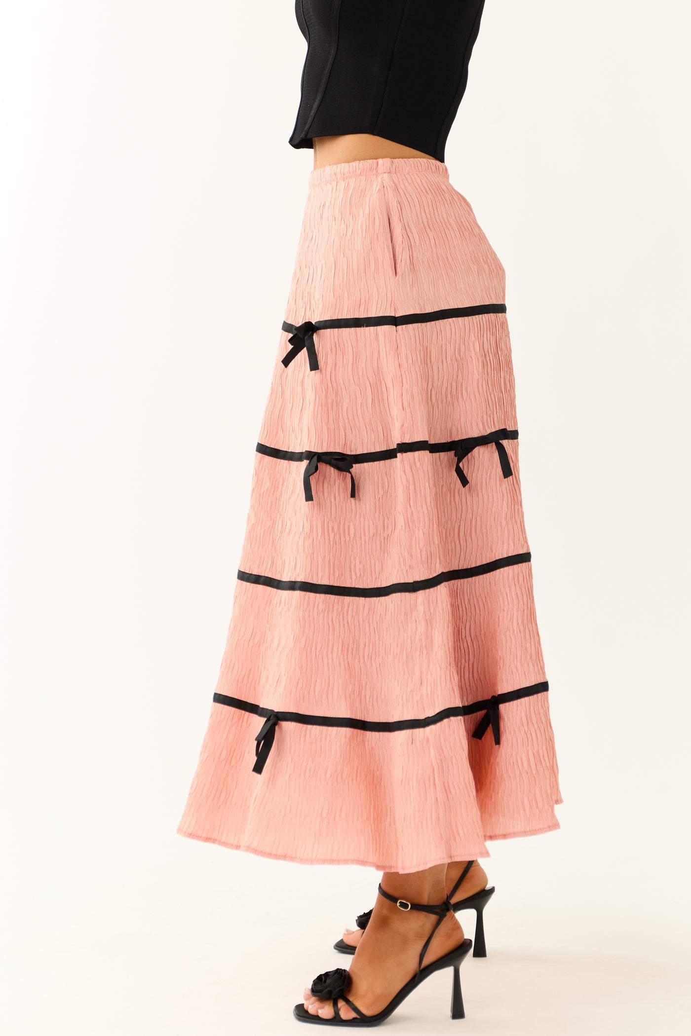 Cherry Blossom Bow Contrast Trim Plisse Skirt