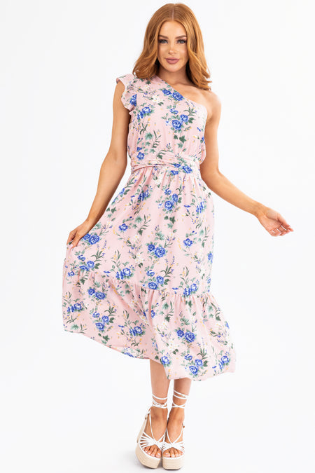 Cherry Blossom Floral One Shoulder Dress