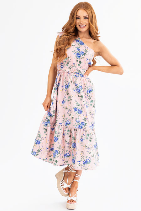 Cherry Blossom Floral One Shoulder Dress