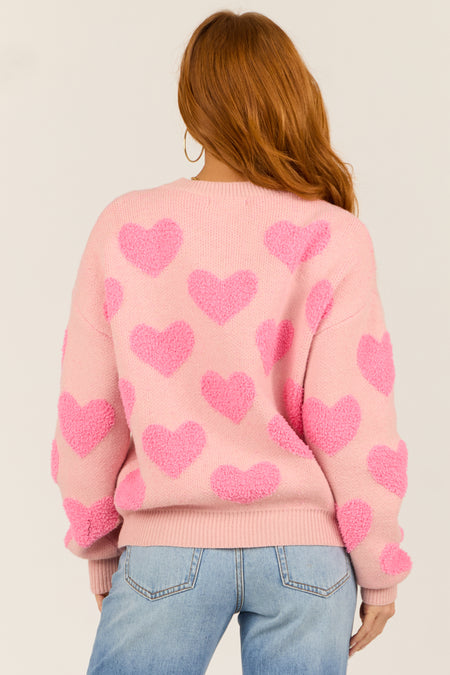 Cherry Blossom Heart Pattern Long Sleeve Sweater