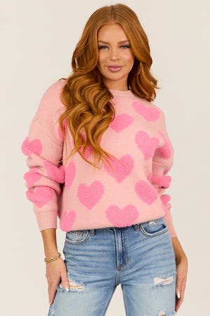 Cherry Blossom Heart Pattern Long Sleeve Sweater