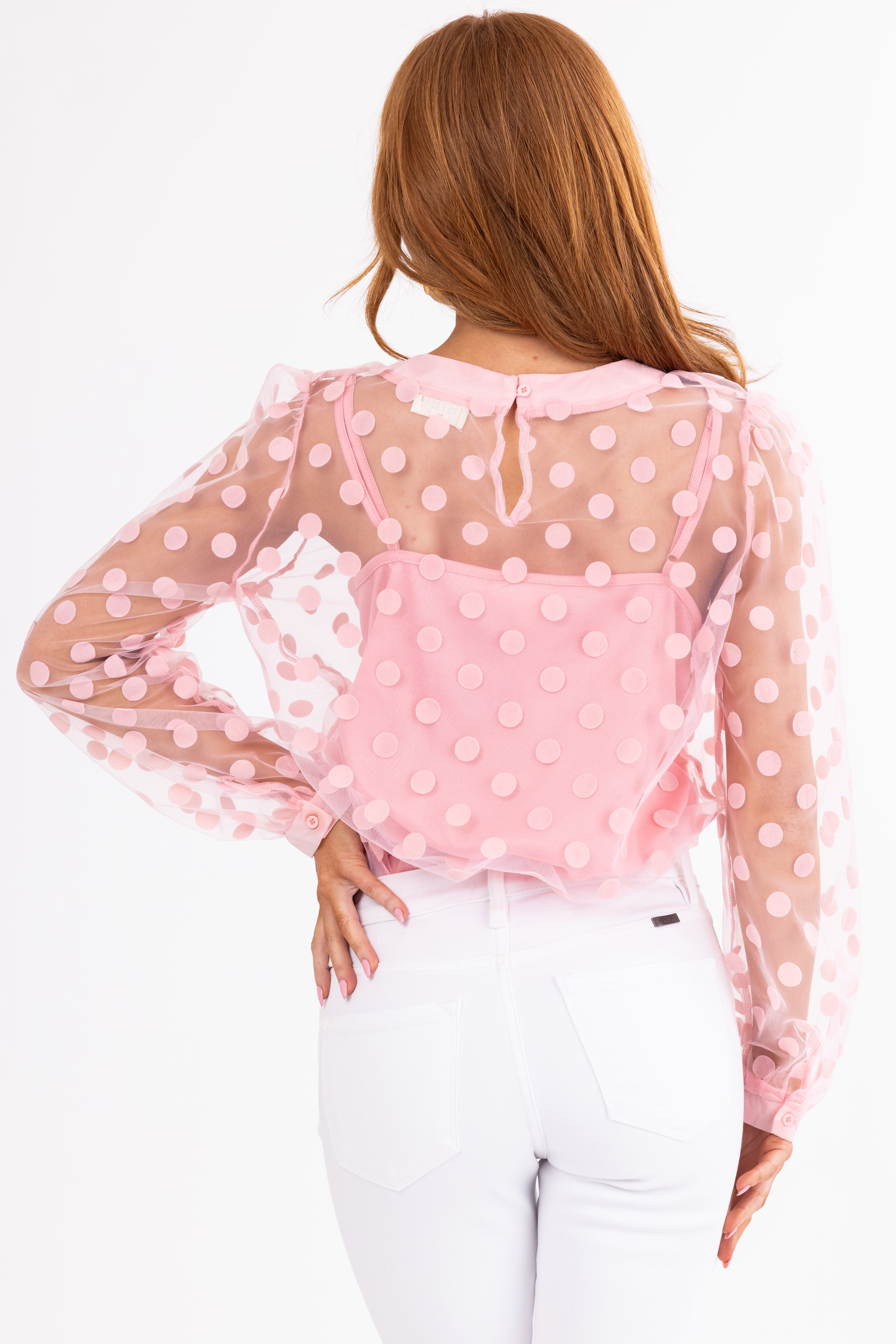 Cherry Blossom Mesh Polka Dot Top