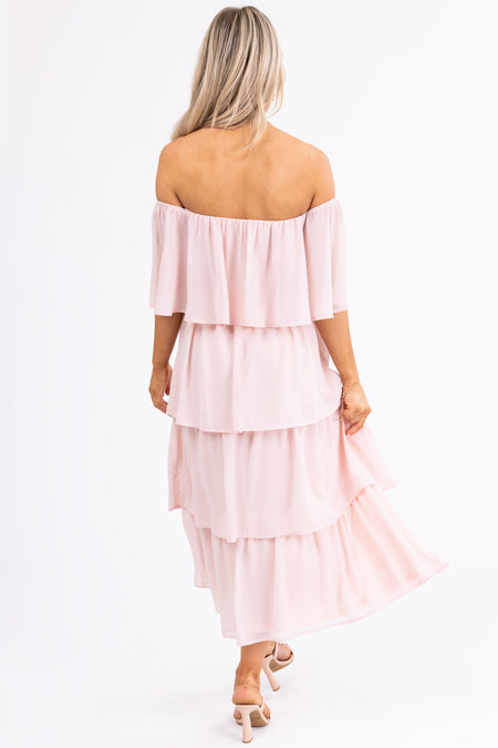 Cherry Blossom Off Shoulder Ruffle Midi Dress