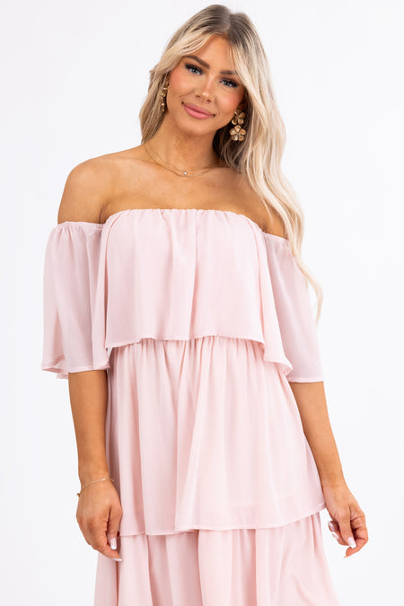 Cherry Blossom Off Shoulder Ruffle Midi Dress