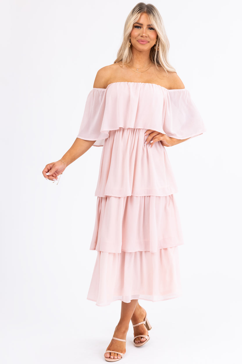 Cherry Blossom Off Shoulder Ruffle Midi Dress