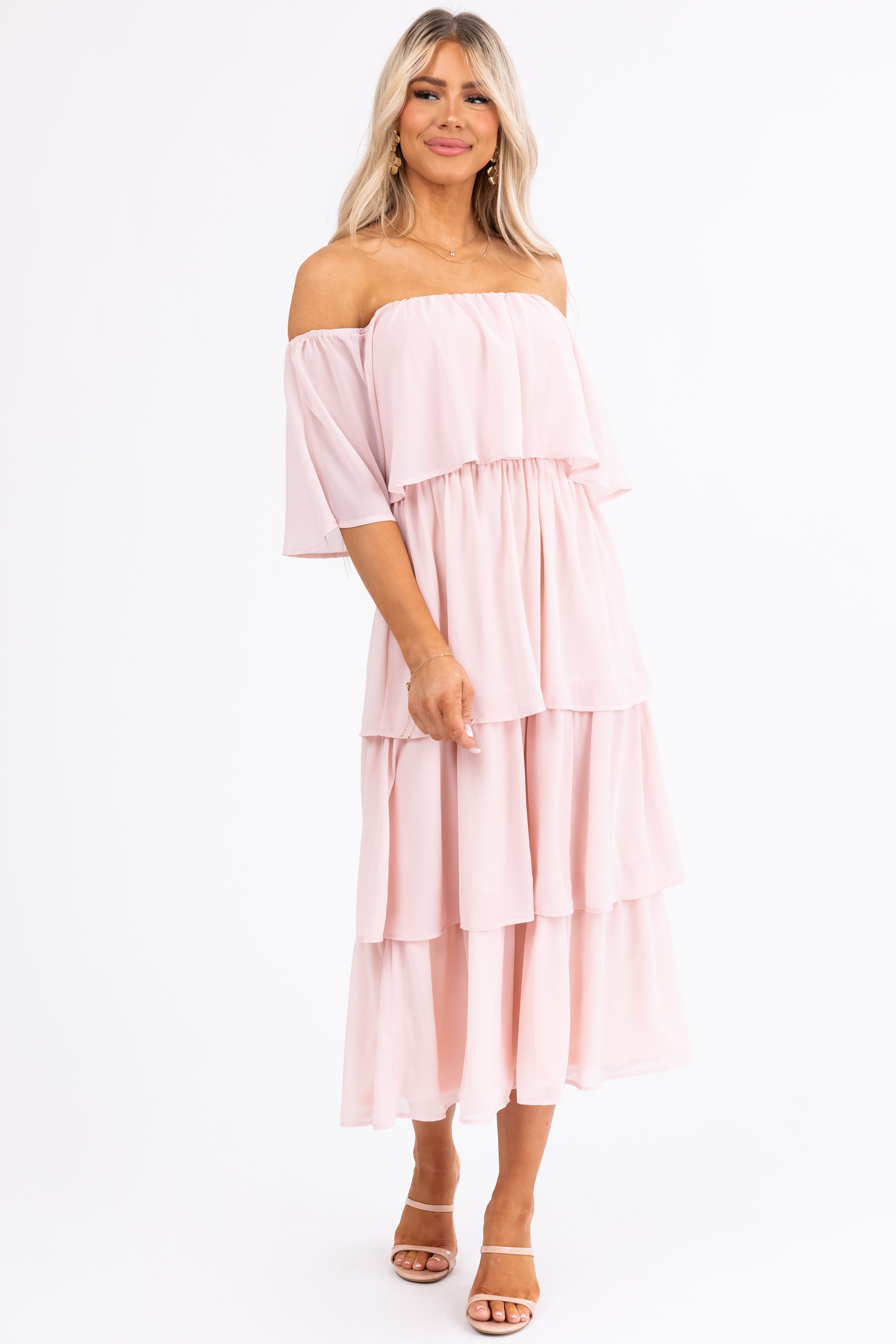 Cherry Blossom Off Shoulder Ruffle Midi Dress