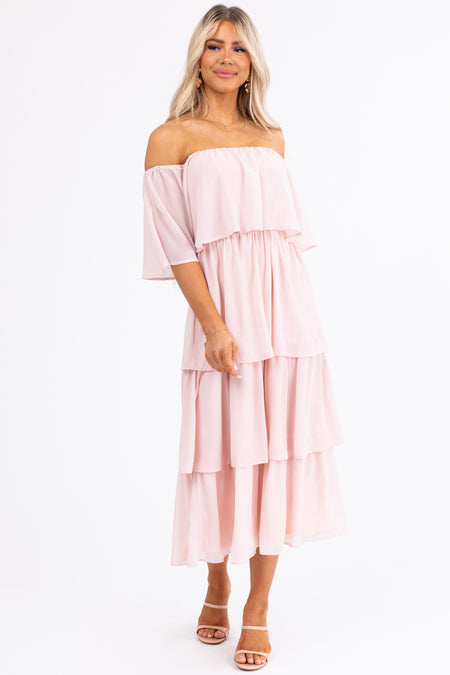 Cherry Blossom Off Shoulder Ruffle Midi Dress