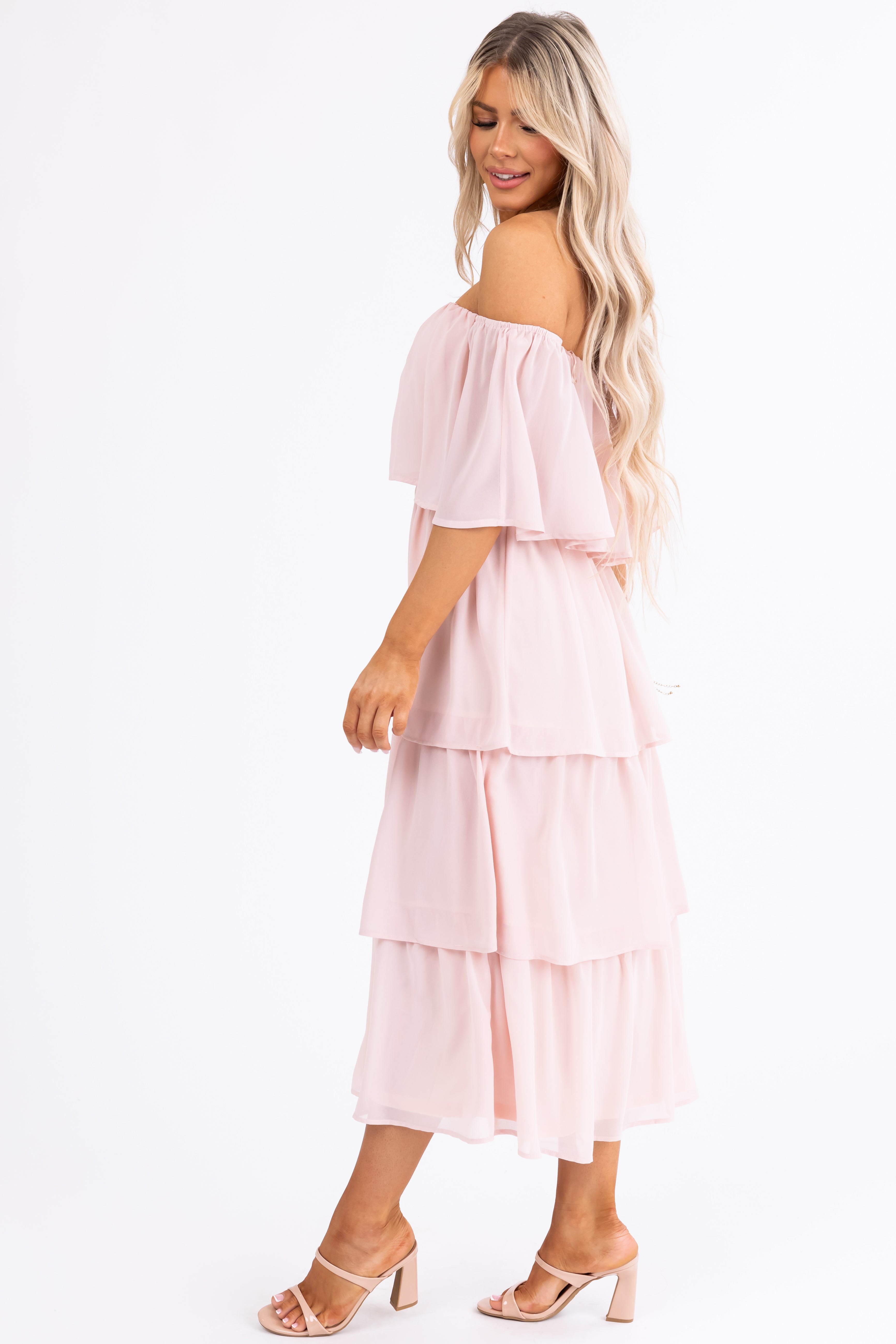 Cherry Blossom Off Shoulder Ruffle Midi Dress