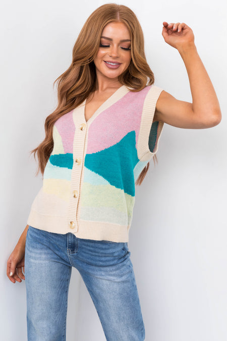 Cherry Blossom Patterned Sweater Vest