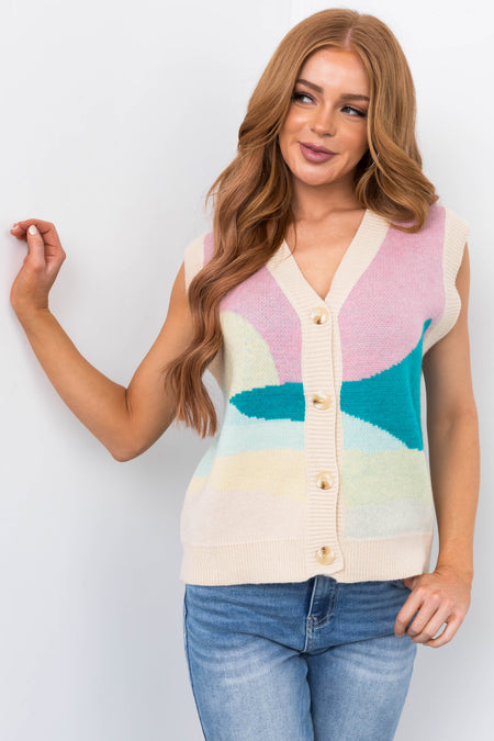 Cherry Blossom Patterned Sweater Vest