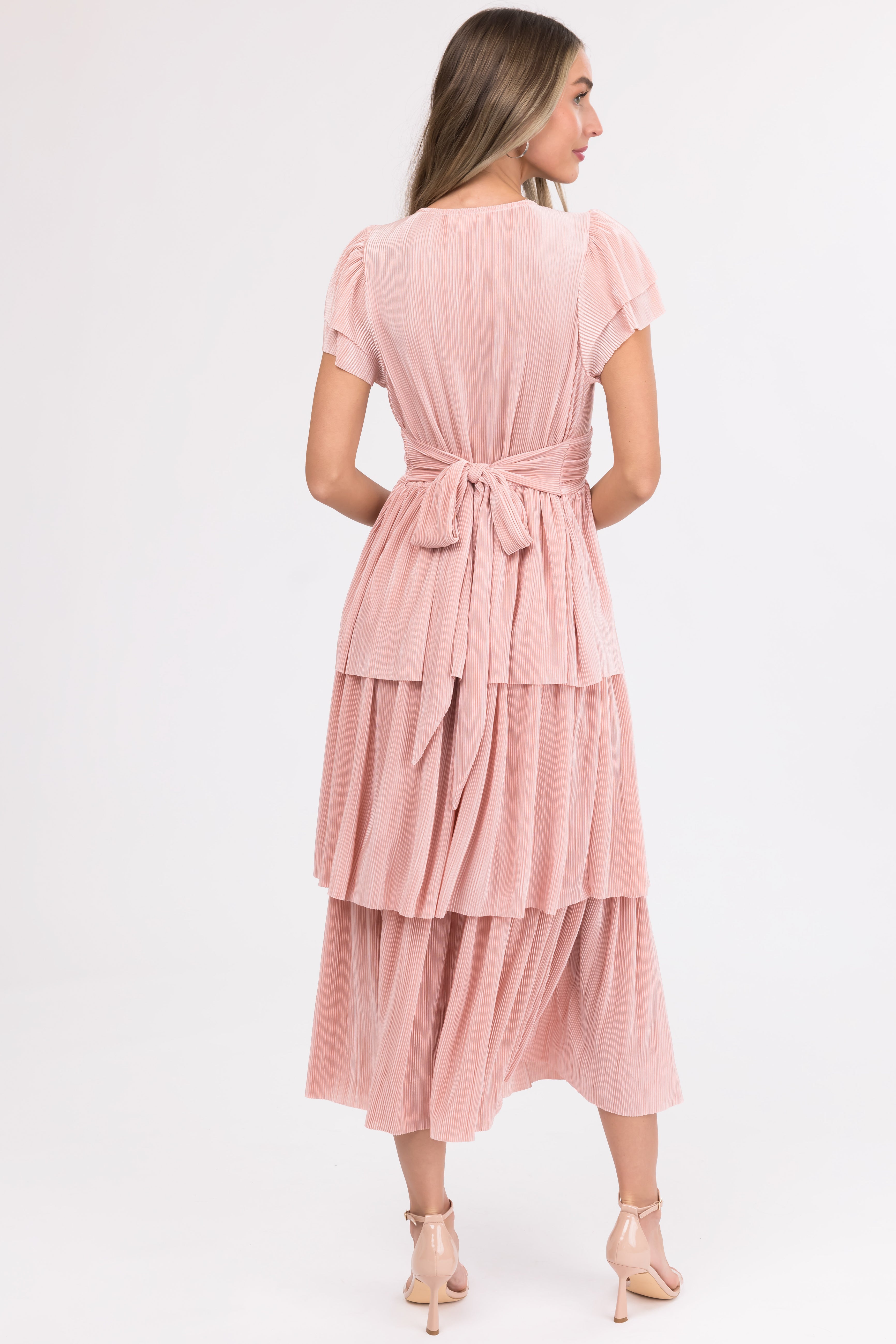 Cherry Blossom Pleated Ruffle Tiered Midi Dress