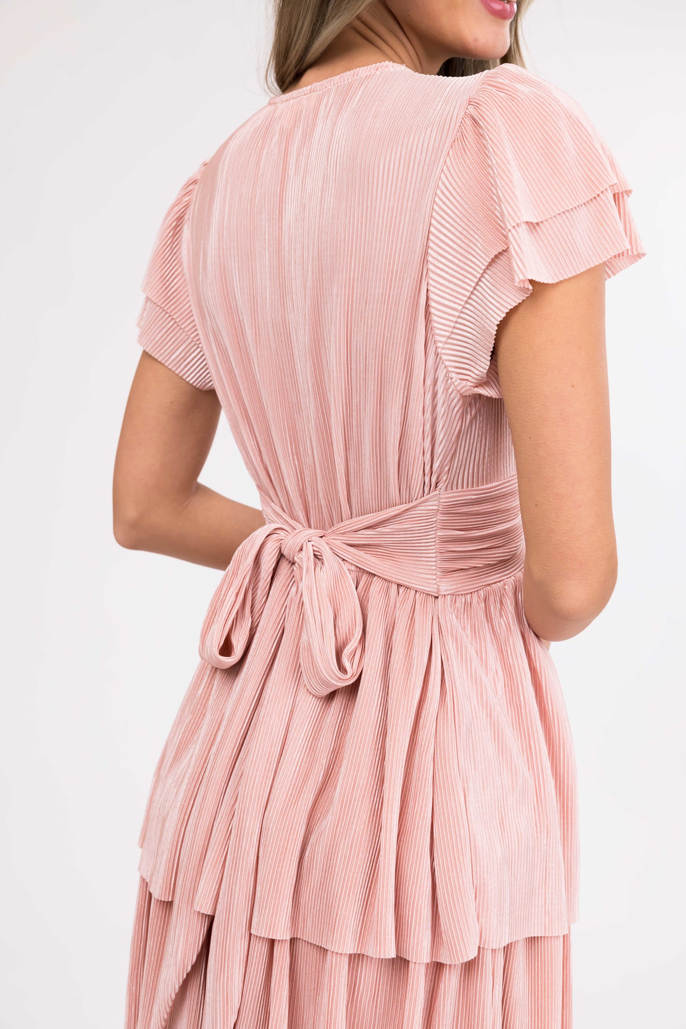 Cherry Blossom Pleated Ruffle Tiered Midi Dress