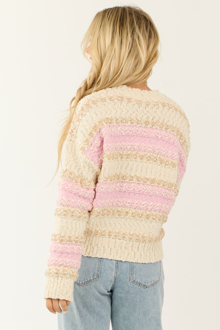 Cherry Blossom and Cream Striped Knit Sweater