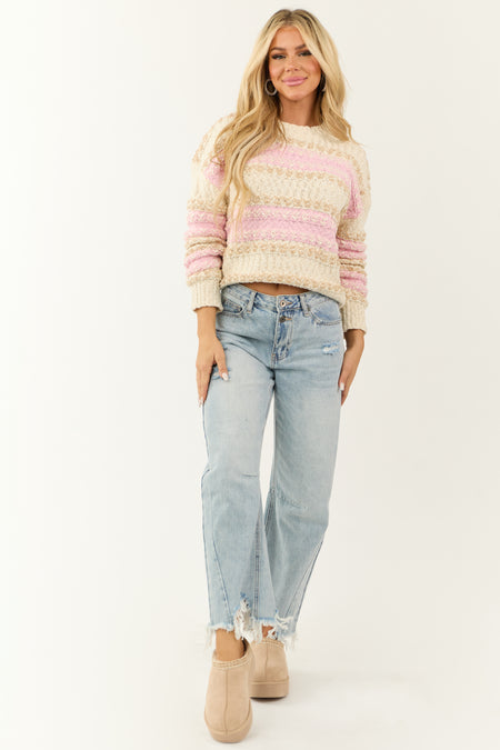 Cherry Blossom and Cream Striped Knit Sweater