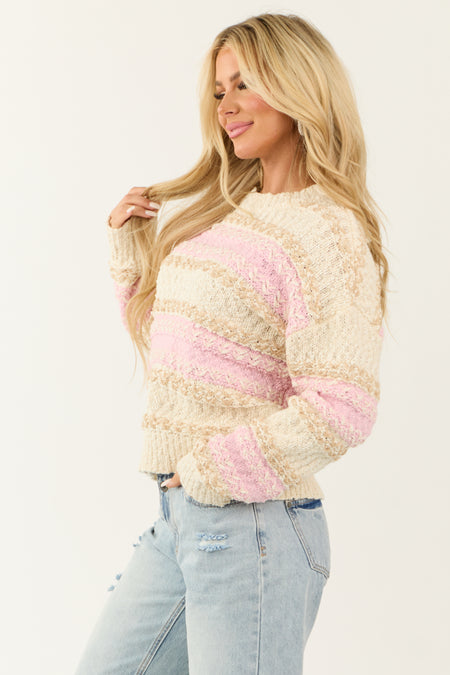 Cherry Blossom and Cream Striped Knit Sweater