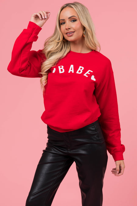 Cherry Red 'Babe' Heart Graphic Sweatshirt