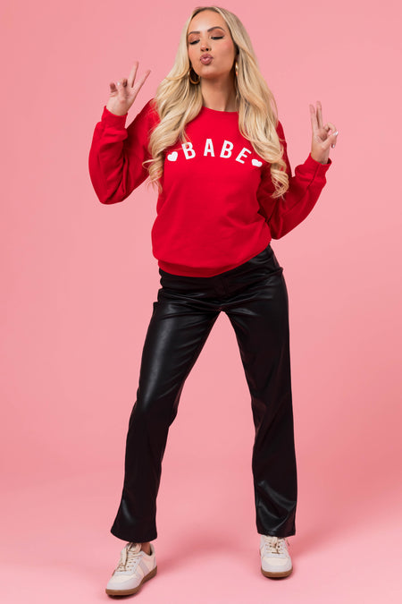 Cherry Red 'Babe' Heart Graphic Sweatshirt