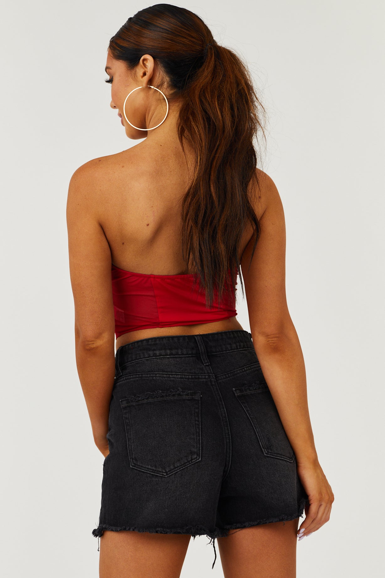 Forever 21 Women's Hook-and-Eye Corset Crop Top in Fiery Red Small