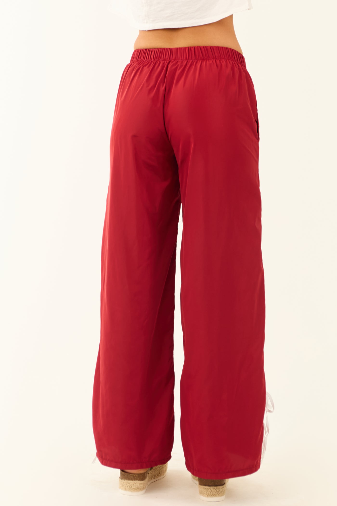 Cherry Side Striped Ribbon Wide Leg Track Pants