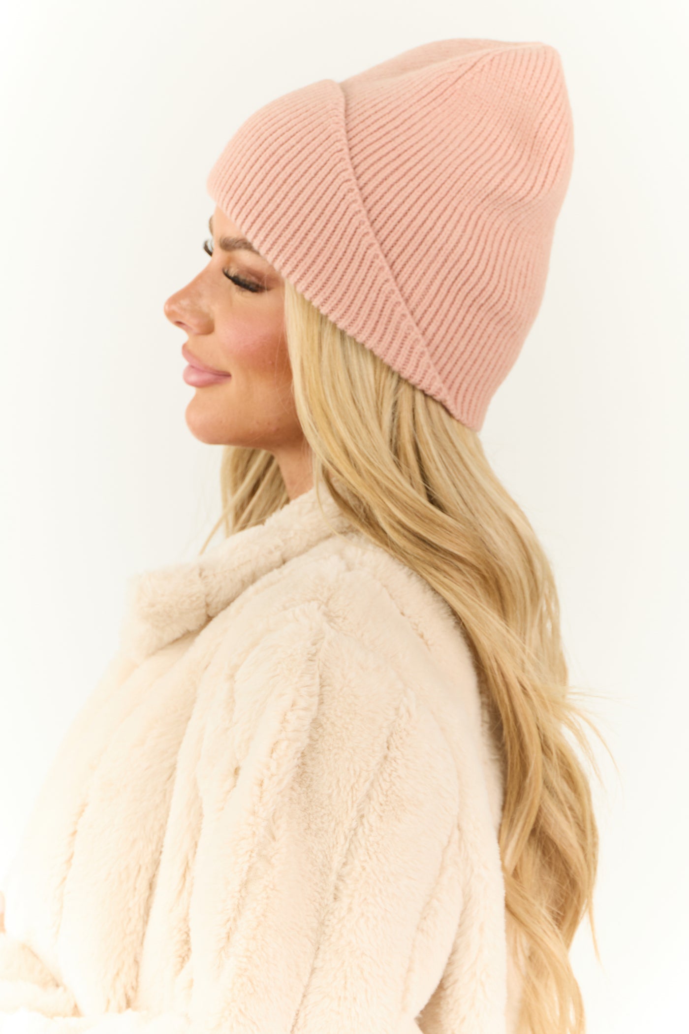 Cherry Blossom Front Fold Ribbed Knit Beanie