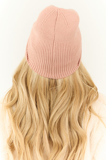 Cherry Blossom Front Fold Ribbed Knit Beanie