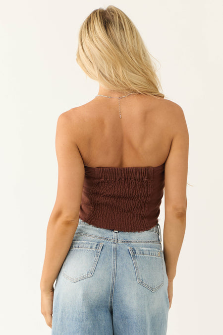 Chocolate Denim Strapless Button Up Corset Top