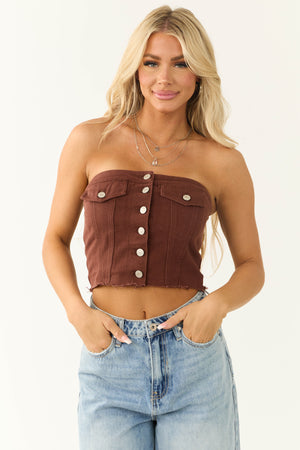 Chocolate Denim Strapless Button Up Corset Top