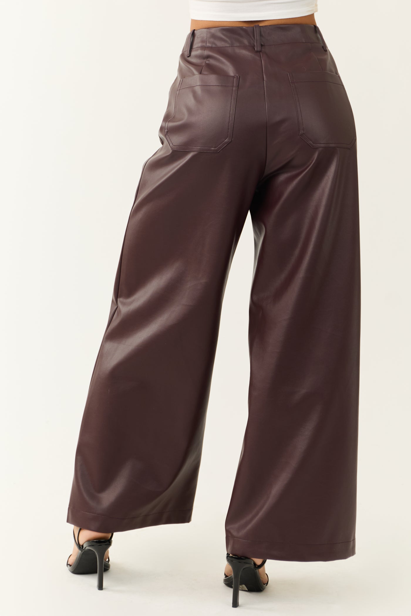 Chocolate Faux Leather Wide Leg Pants