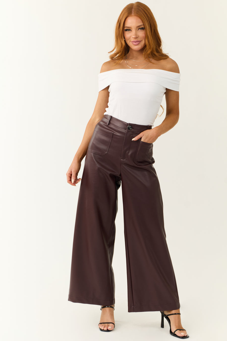 Chocolate Faux Leather Wide Leg Pants