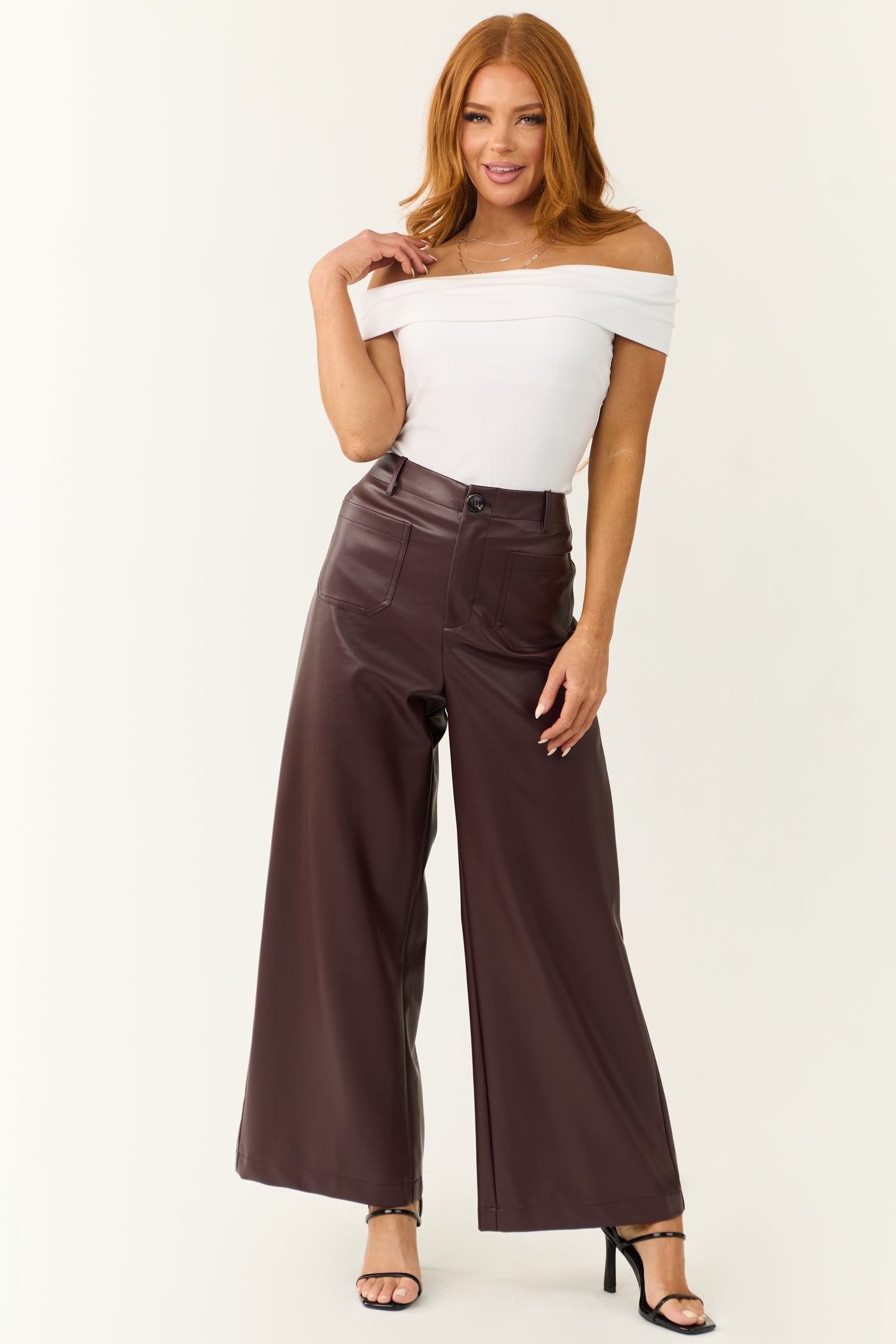 Chocolate Faux Leather Wide Leg Pants