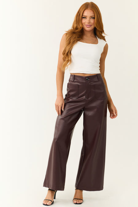 Chocolate Faux Leather Wide Leg Pants