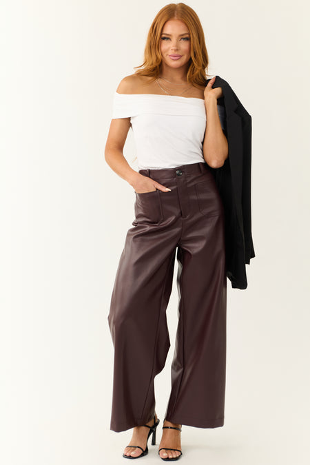 Chocolate Faux Leather Wide Leg Pants