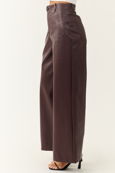 Chocolate Faux Leather Wide Leg Pants