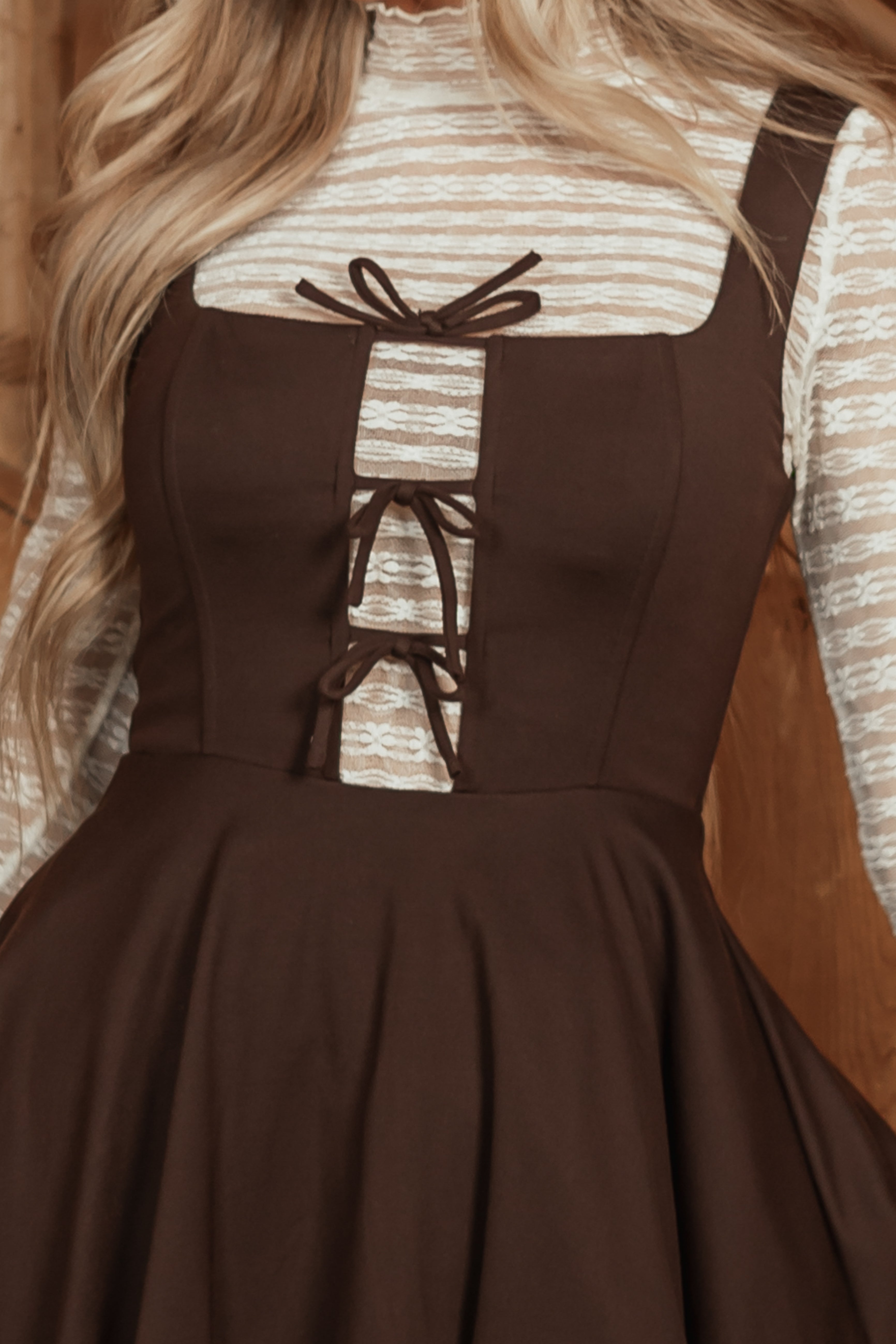 Chocolate Sleeveless Tie Front Mini Dress