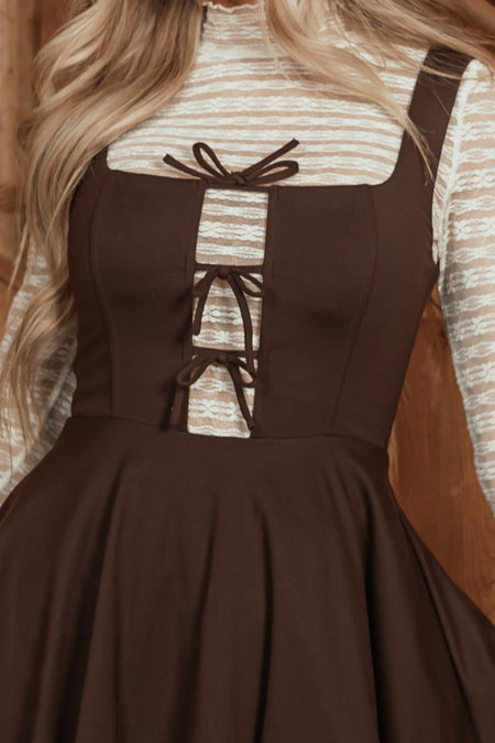 Chocolate Sleeveless Tie Front Mini Dress