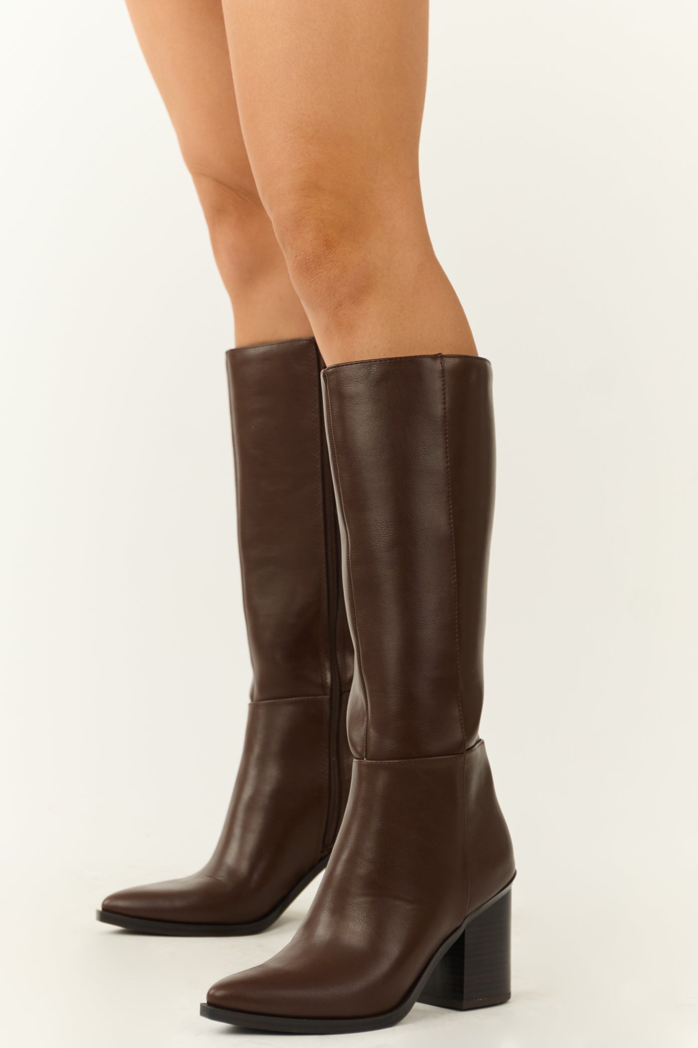 Chocolate Faux Leather Pointed Toe Boots