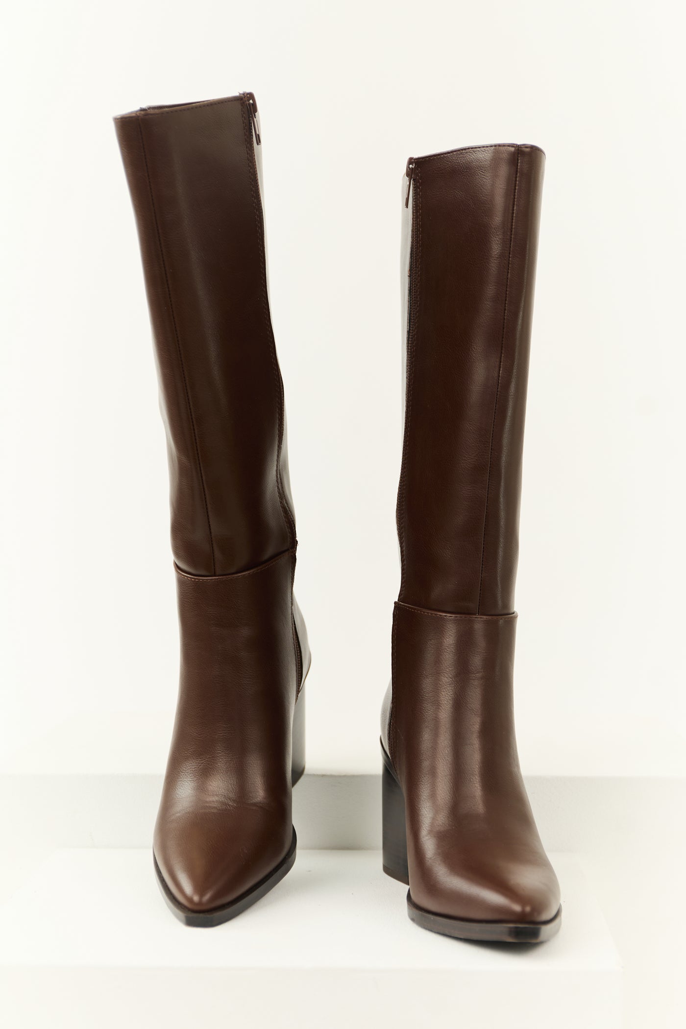 Chocolate Faux Leather Pointed Toe Boots