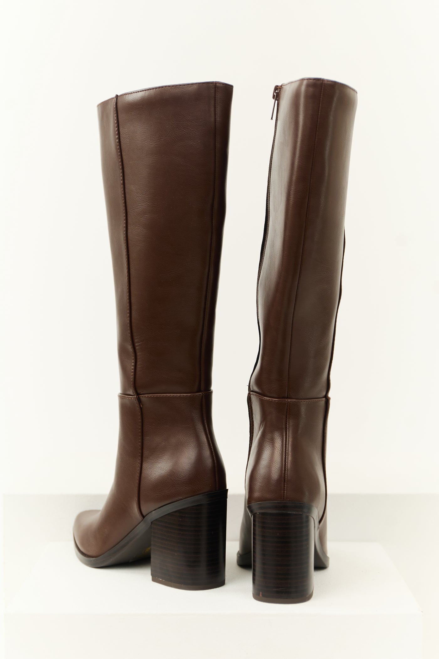 Chocolate Faux Leather Pointed Toe Boots