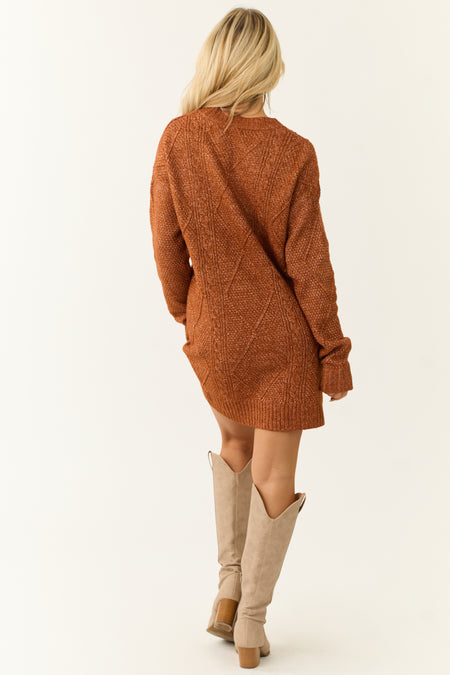 Cinnamon Cable Knit Loose Fit Short Sweater Dress