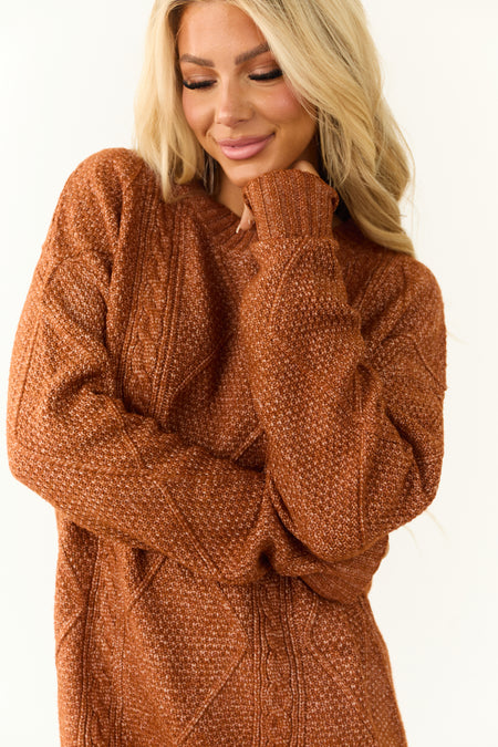 Cinnamon Cable Knit Loose Fit Short Sweater Dress