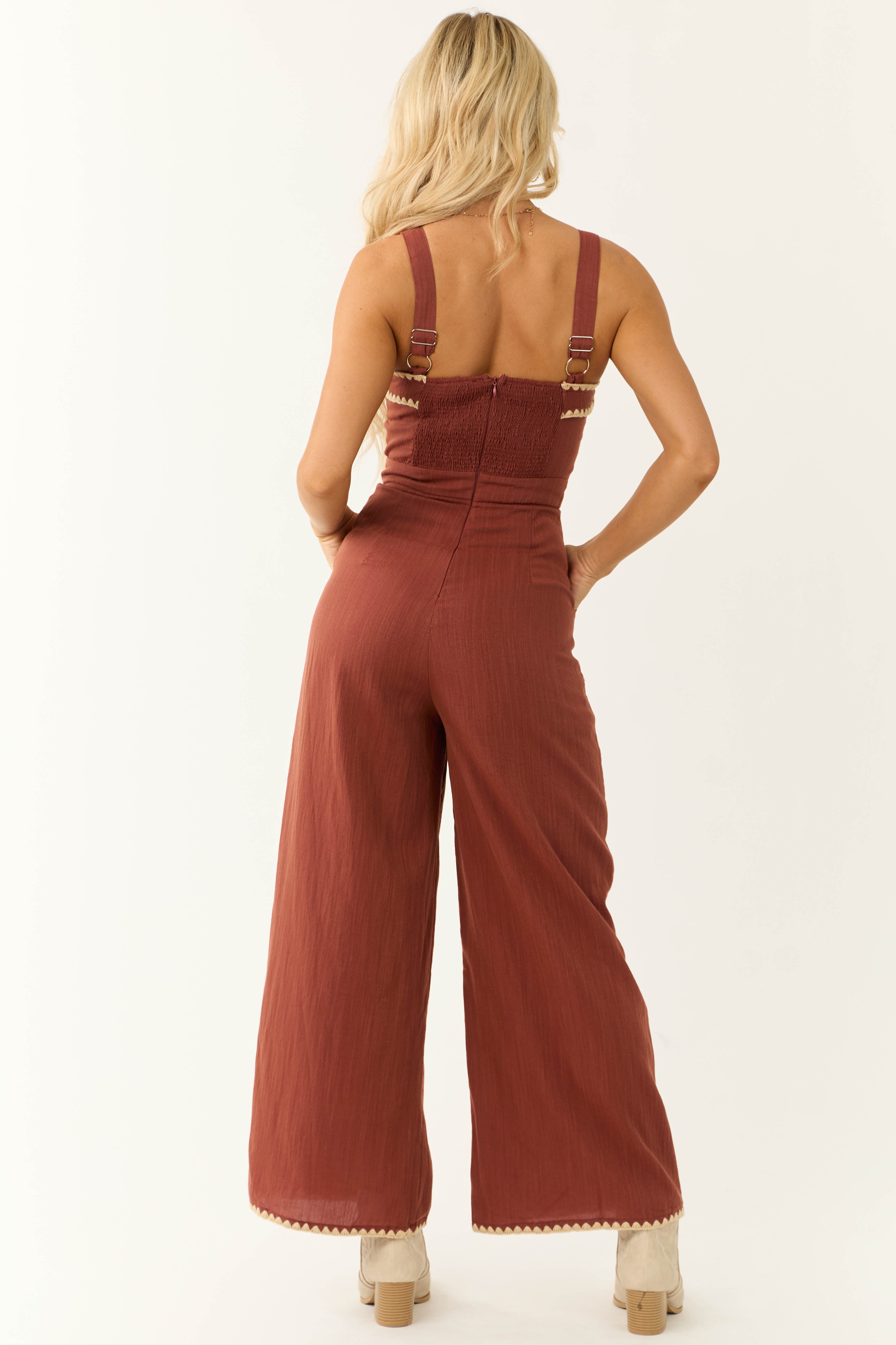 Cinnamon Contrast Stitch Sleeveless Jumpsuit