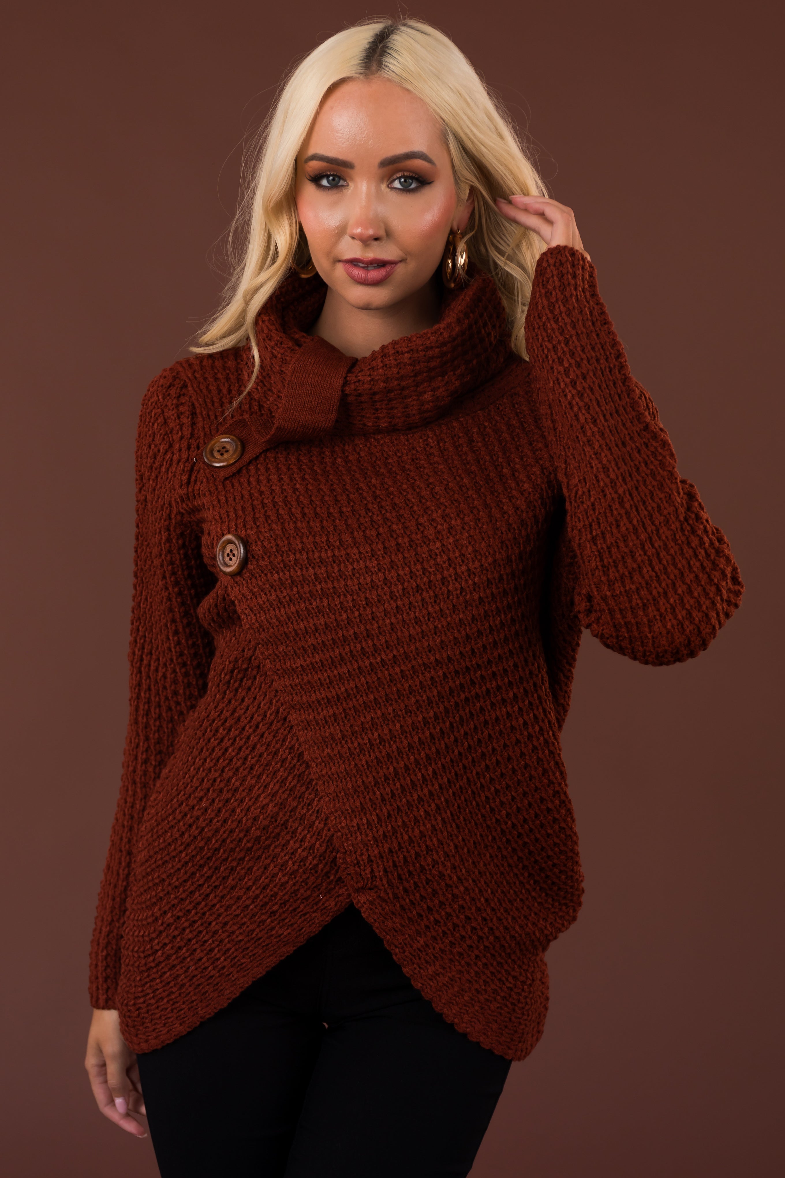 Cowl neck clearance wrap sweater